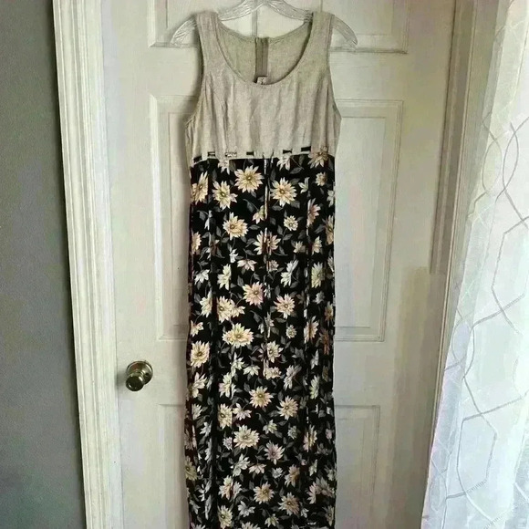 Vintage Sunflower Dress Sleeveless Tie Waist Belt Floral Summer Spring Size M - Picture 1 of 4